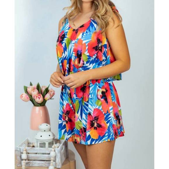 NEW WHITE BIRCH hawaiian hideaway romper in multi - Picture 2 of 3
